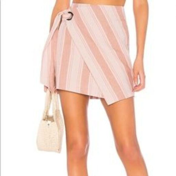 Free People Tuscan Sunrise Pink Striped Wrap Mini Skirt 6 - Picture 1 of 8